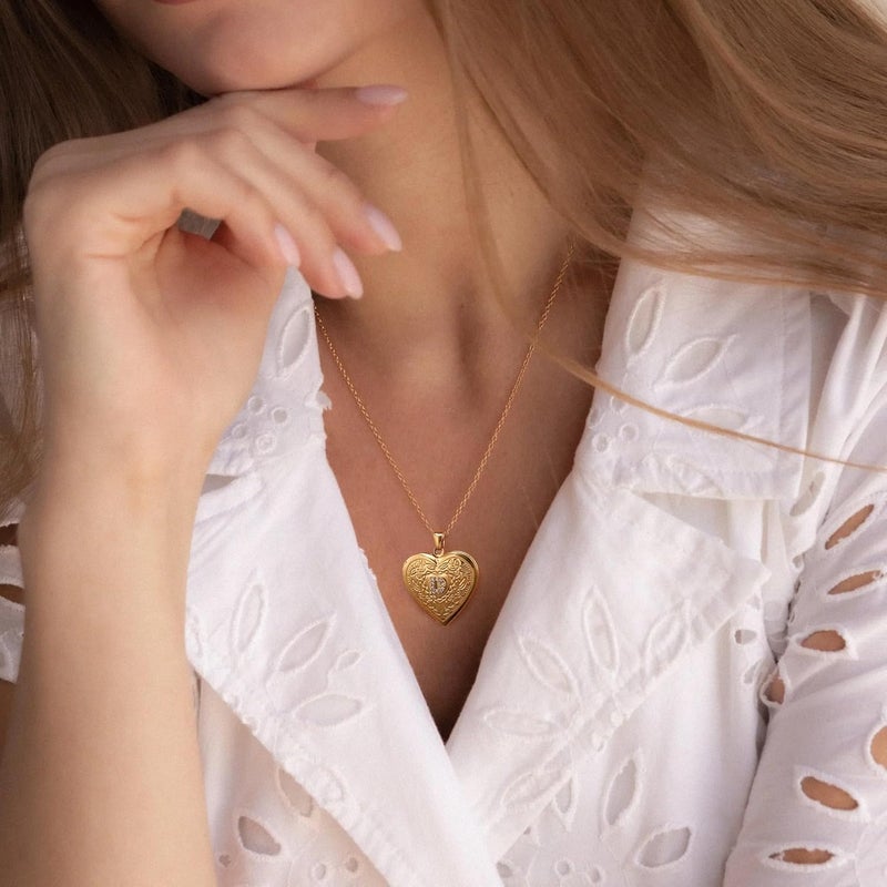 Badu Gold Initial A-Z Necklace for Women Heart Photo Lockets that Hold Picture Love Image Cubic Zirconia Necklace - Image 3